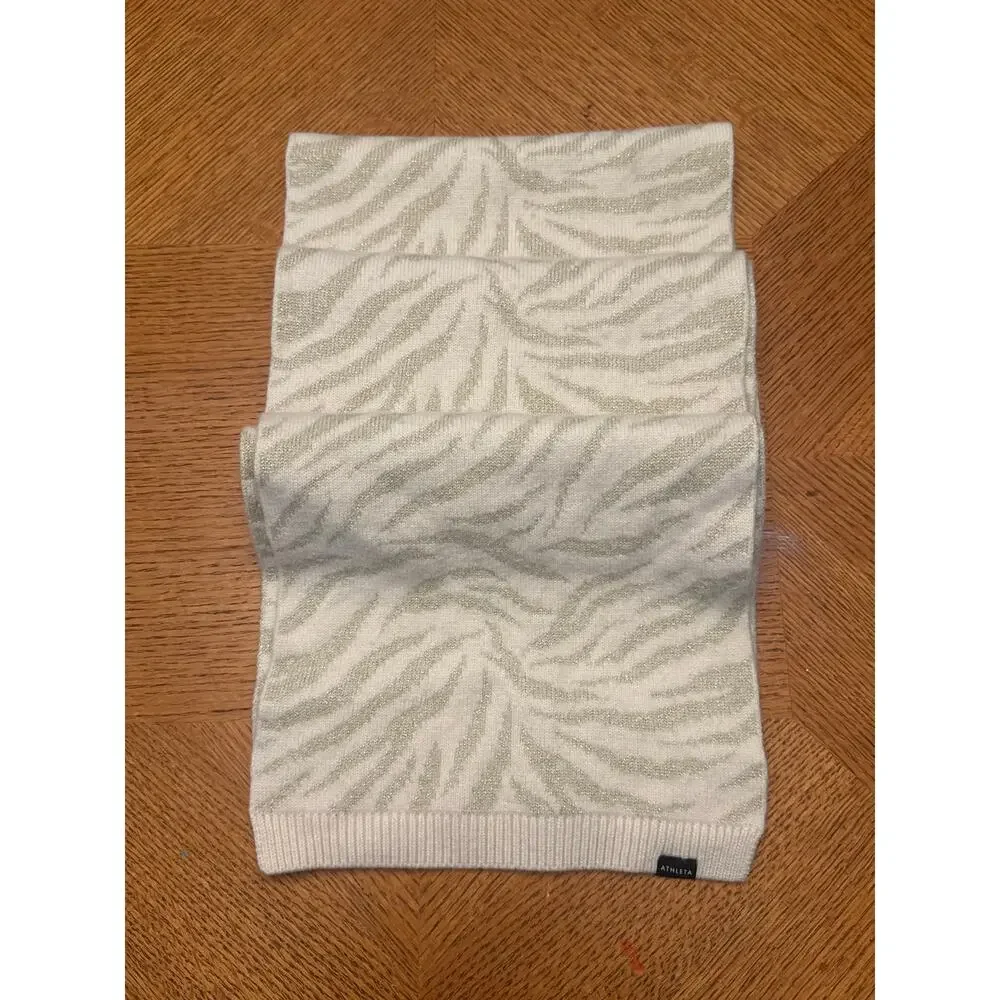Athleta Cream and Metallic Zebra Print Cozy Knit Winter Scarf